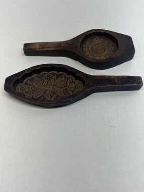 Vintage Hand-Carved Wooden Pastry Molds - Set of 2